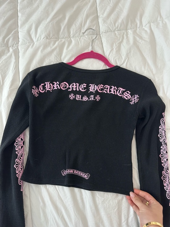Chrome Hearts Tops - Chrome Hearts Black Long Sleeve Thermal Top with Pink Logo Details